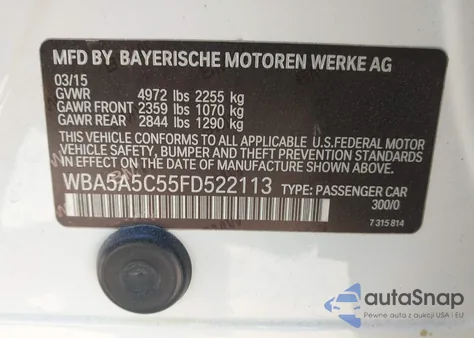 2015 BMW 528I from USA, damaged, VIN WBA5A5C55FD522113